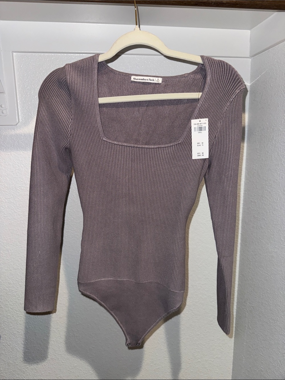 Abercrombie & Fitch Purple Ribbed Square-Neck Long Sleeve Bodysuit